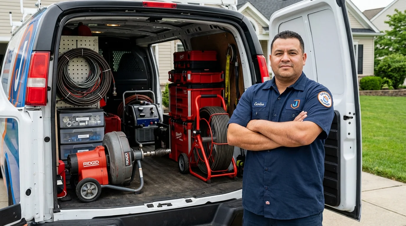 Professional drain cleaning equipment and Johns Plumbing LLC plumber in Farrell