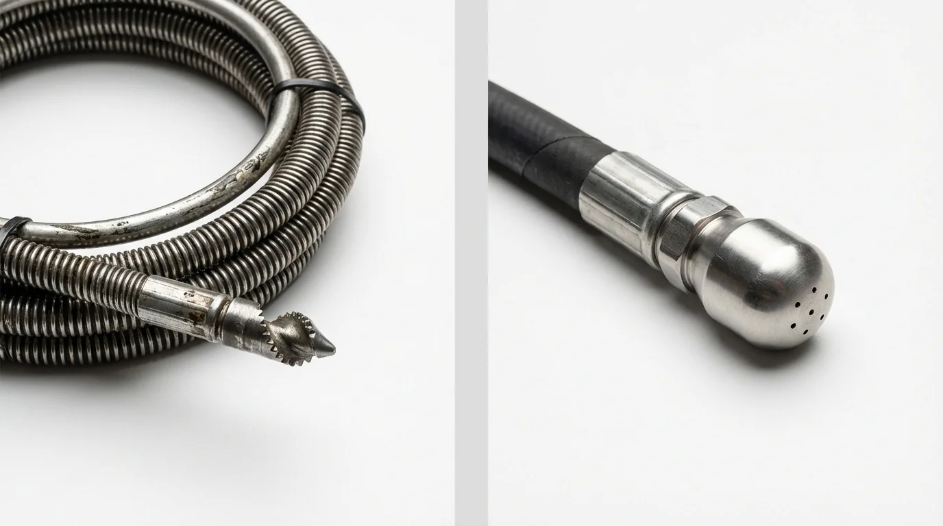 Drain snake cable and hydro jetting nozzle used for drain cleaning in Farrell, PA