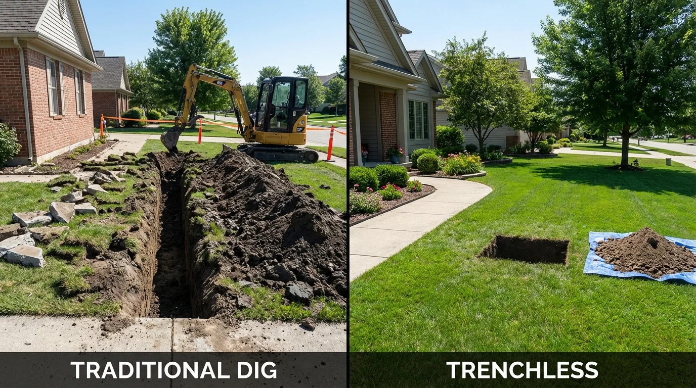 Trenchless sewer repair with minimal yard damage versus traditional excavation in Farrell, PA